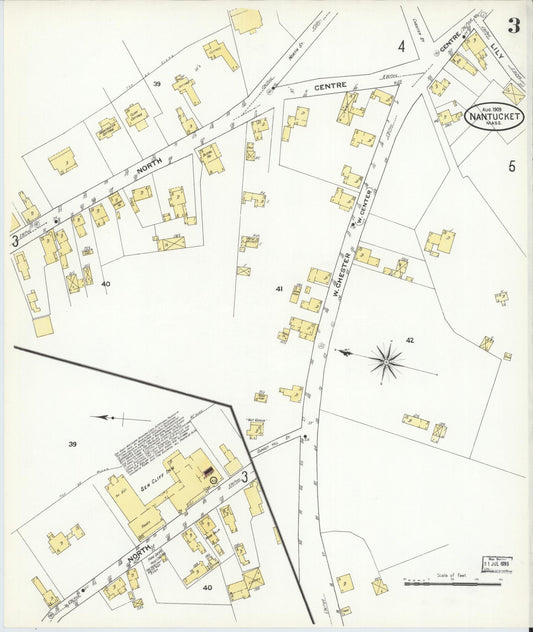 Sanborn Fire Insurance Map from Nantucket, Nantucket County, Massachusetts (1909), Sheet #0003 - Historic Sanborn Fire Insurance Map Print, vintage old map wall art, antique decor, genealogy gift, Massachusetts Massachusetts map