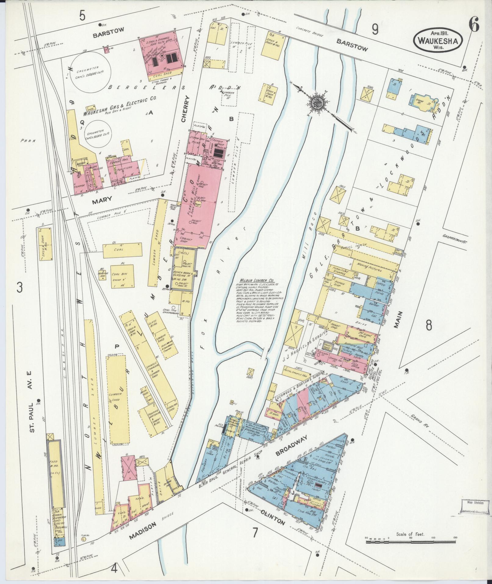 Sanborn Fire Insurance Map from Waukesha, Waukesha County, Wisconsin (1911), Sheet #0006 - Complete Map Set gallery image, historic Sanborn map, vintage wall art, Wisconsin Wisconsin