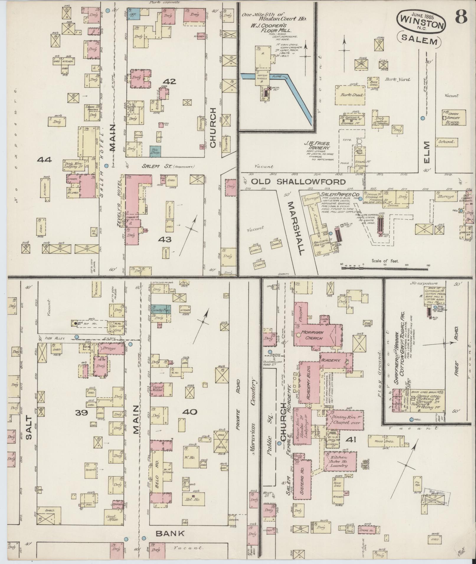 Sanborn Fire Insurance Map from Winston-Salem, Forsyth County, North Carolina (1885), Sheet #0008 - Complete Map Set gallery image, historic Sanborn map, vintage wall art, North Carolina North Carolina