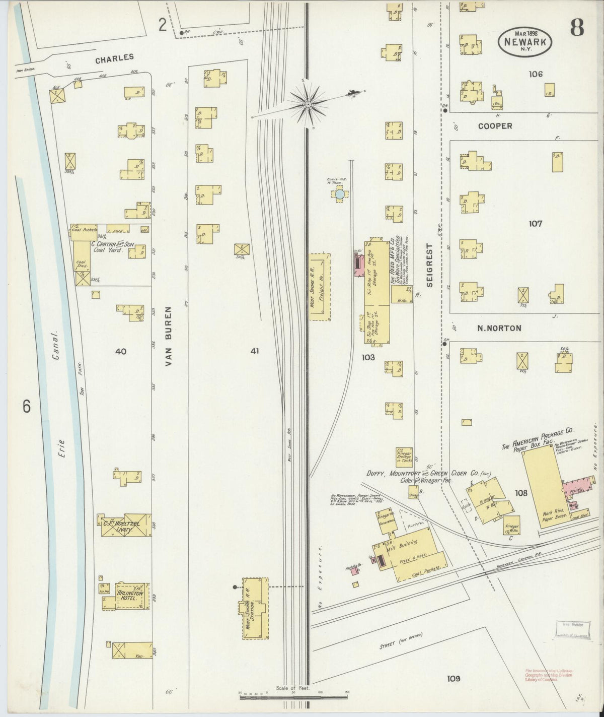 Sanborn Fire Insurance Map from Newark, Wayne County, New York (1898), Sheet #0008 - Historic Sanborn Fire Insurance Map Print, vintage old map wall art, antique decor, genealogy gift, New York New York map