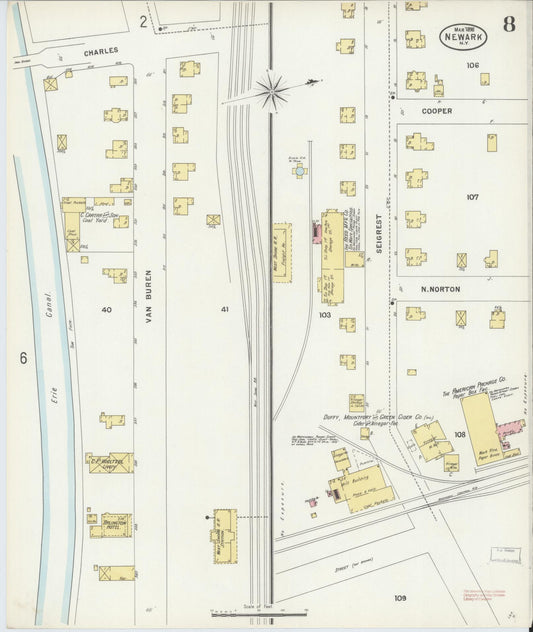 Sanborn Fire Insurance Map from Newark, Wayne County, New York (1898), Sheet #0008 - Historic Sanborn Fire Insurance Map Print, vintage old map wall art, antique decor, genealogy gift, New York New York map