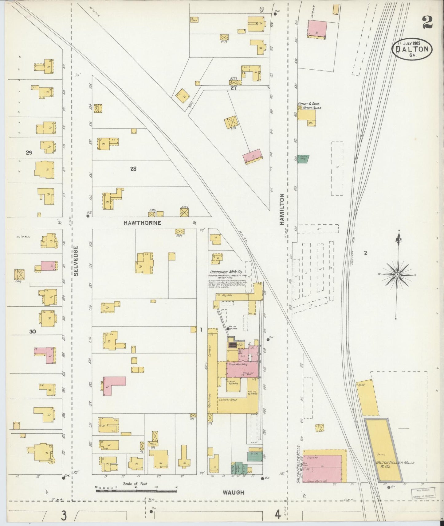 Sanborn Fire Insurance Map from Dalton, Whitfield County, Georgia (1903), Sheet #0002 - Complete Map Set gallery image, historic Sanborn map, vintage wall art, Georgia Georgia