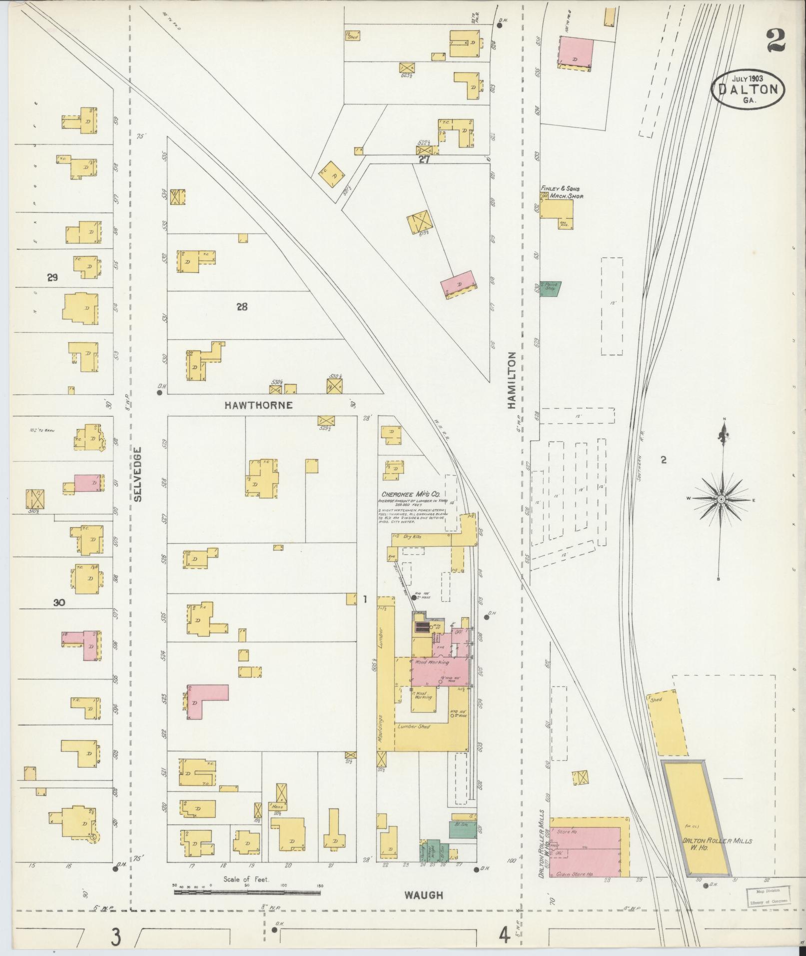 Sanborn Fire Insurance Map from Dalton, Whitfield County, Georgia (1903), Sheet #0002 - Complete Map Set gallery image, historic Sanborn map, vintage wall art, Georgia Georgia