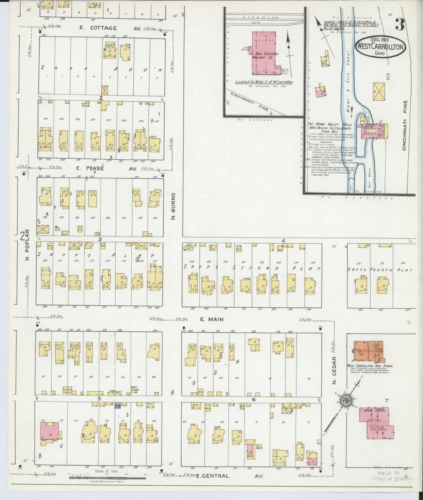 Sanborn Fire Insurance Map from West Carrollton, Montgomery County, Ohio (1918), Sheet #0003 - Complete Map Set gallery image, historic Sanborn map, vintage wall art, Ohio Ohio