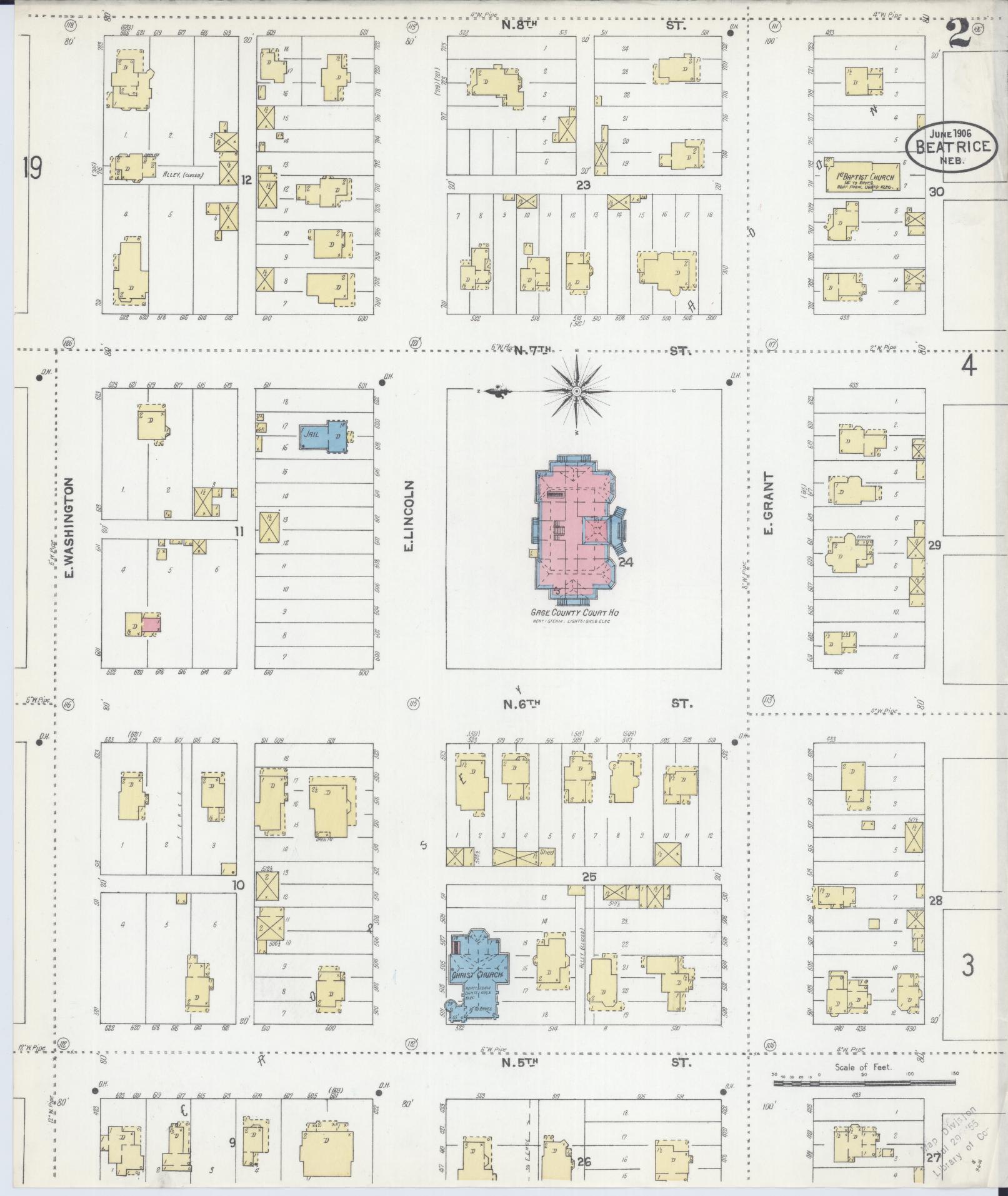 Sanborn Fire Insurance Map from Beatrice, Gage County, Nebraska (1906), Sheet #0002 - Complete Map Set gallery image, historic Sanborn map, vintage wall art, Nebraska Nebraska