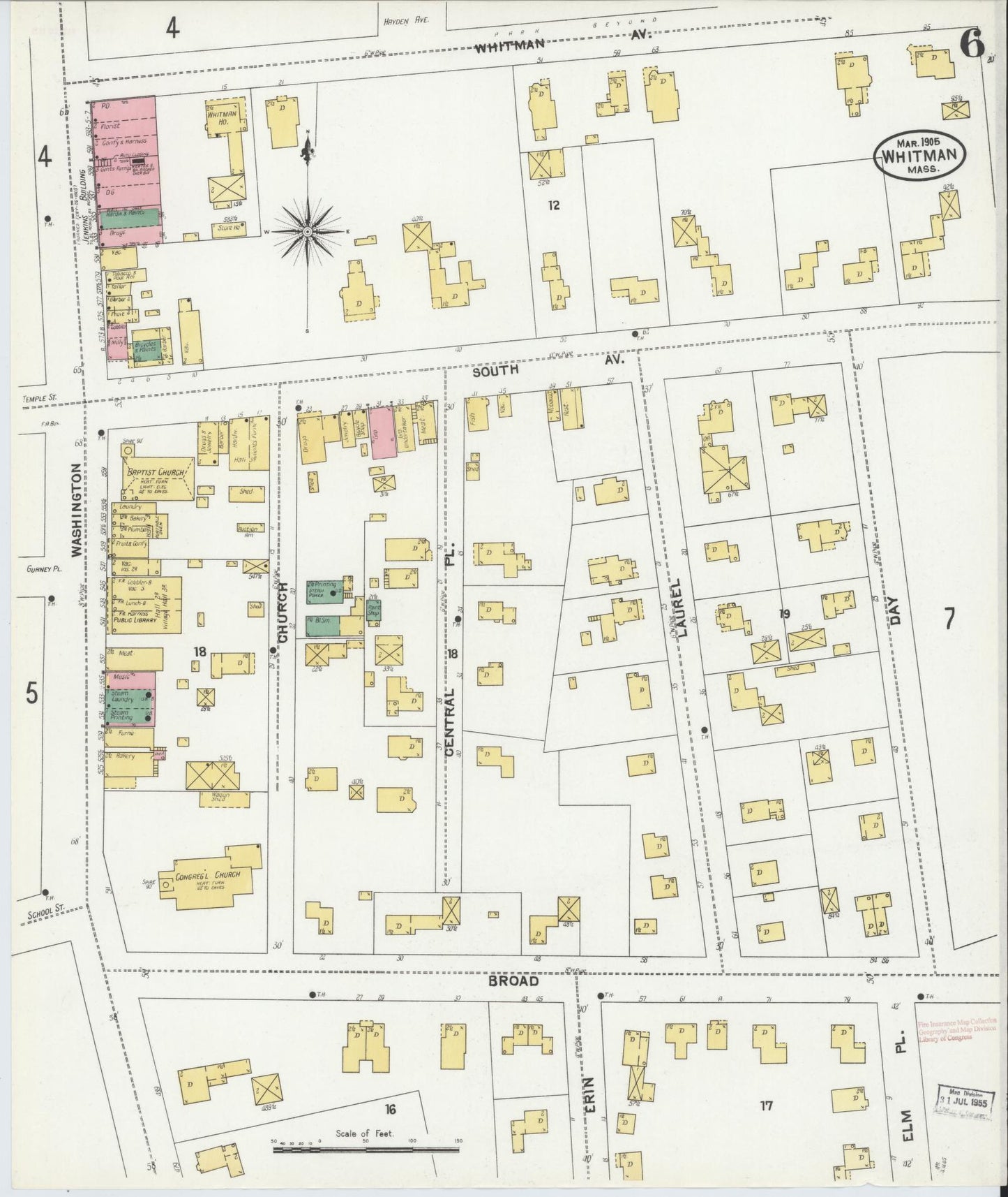 Sanborn Fire Insurance Map from Whitman, Plymouth County, Massachusetts (1905), Sheet #0006 - Complete Map Set gallery image, historic Sanborn map, vintage wall art, Massachusetts Massachusetts