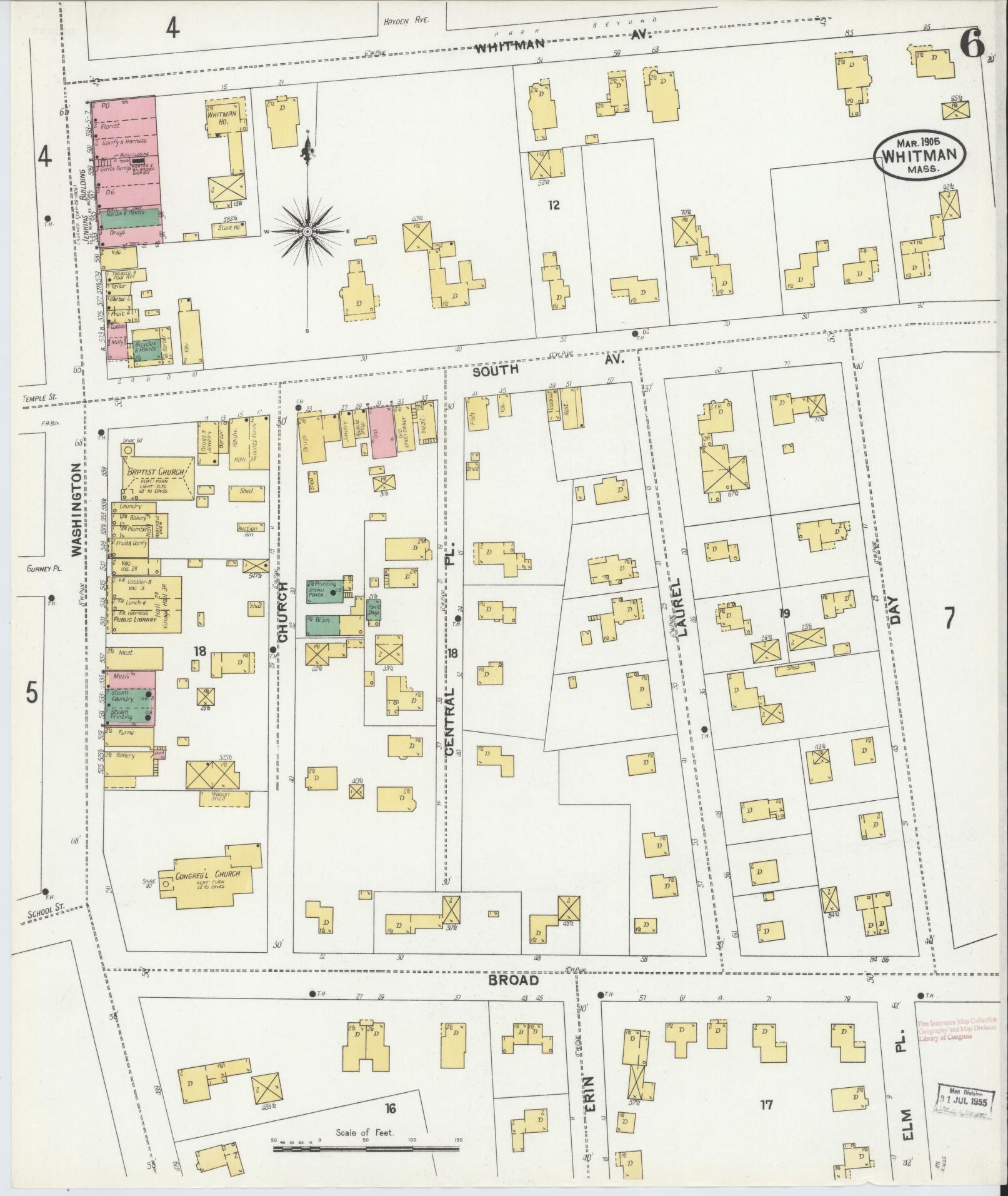 Sanborn Fire Insurance Map from Whitman, Plymouth County, Massachusetts (1905), Sheet #0006 - Complete Map Set gallery image, historic Sanborn map, vintage wall art, Massachusetts Massachusetts