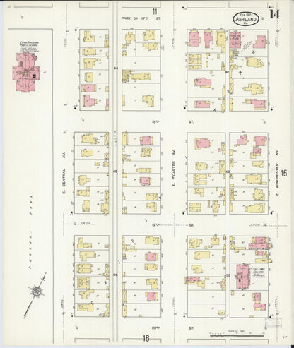 Sanborn Fire Insurance Map from Ashland, Boyd County, Kentucky (1912), Sheet #0014 - Complete Map Set gallery image, historic Sanborn map, vintage wall art, Kentucky Kentucky
