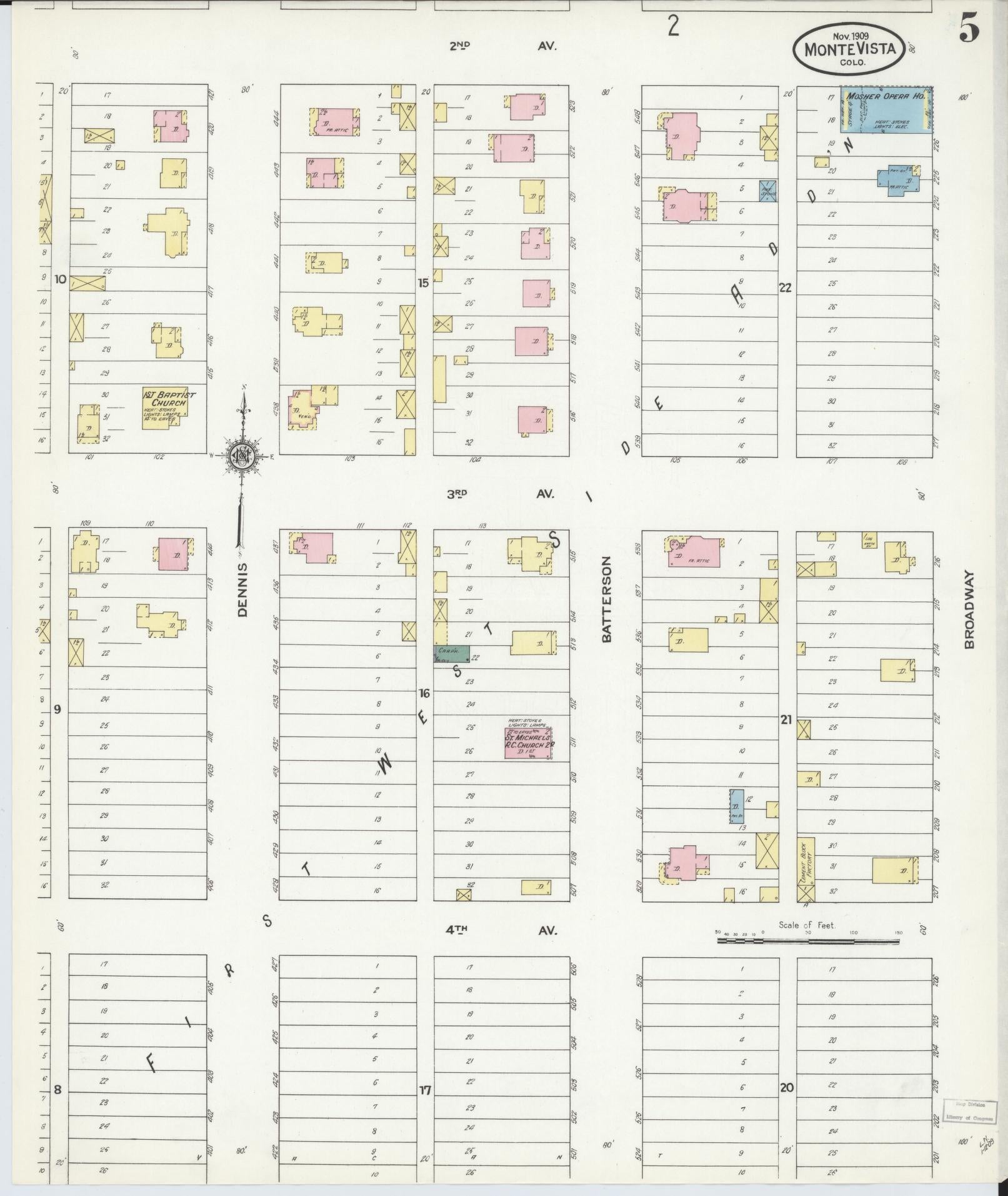 Sanborn Fire Insurance Map from Monte Vista, Rio Grande County, Colorado (1909), Sheet #0005 - Complete Map Set gallery image, historic Sanborn map, vintage wall art, Colorado Colorado
