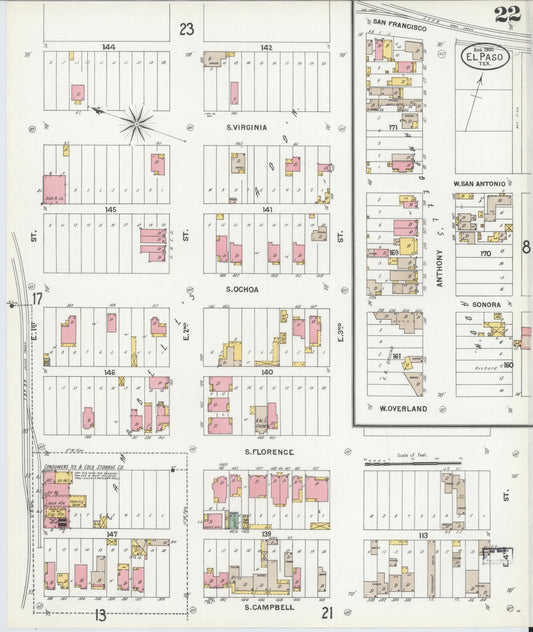 Sanborn Fire Insurance Map from El Paso, El Paso County, Texas (1900), Sheet #0022 - Historic Sanborn Fire Insurance Map Print, vintage old map wall art, antique decor, genealogy gift, Texas Texas map