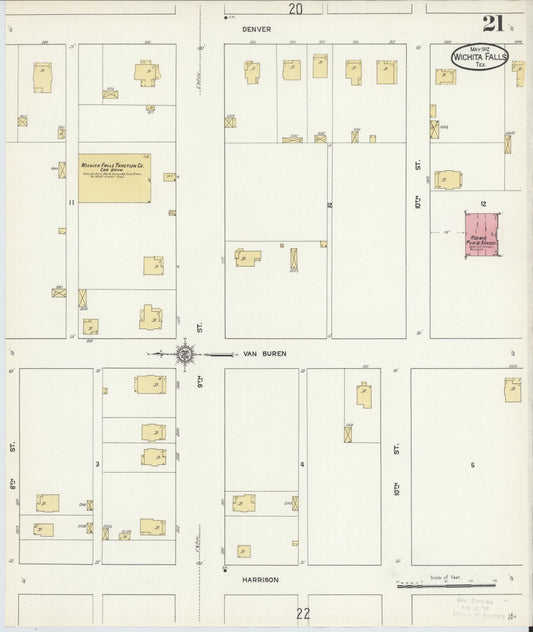 Sanborn Fire Insurance Map from Wichita Falls, Wichita County, Texas (1912), Sheet #0021 - Historic Sanborn Fire Insurance Map Print, vintage old map wall art, antique decor, genealogy gift, Texas Texas map