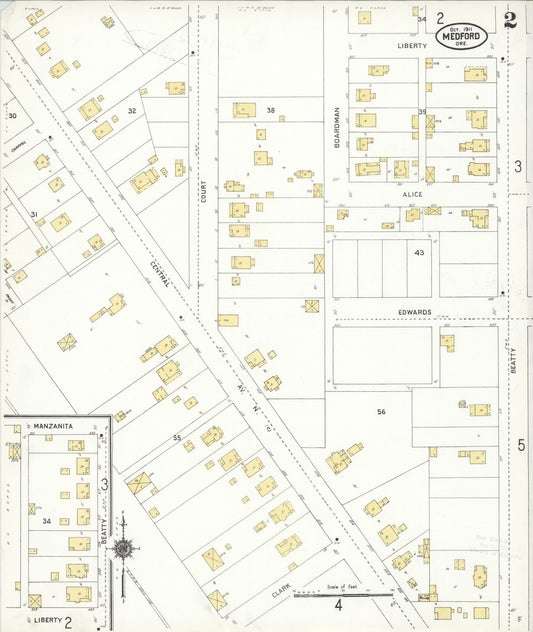 Sanborn Fire Insurance Map from Medford, Jackson County, Oregon (1911), Sheet #0002 - Historic Sanborn Fire Insurance Map Print, vintage old map wall art, antique decor, genealogy gift, Oregon Oregon map