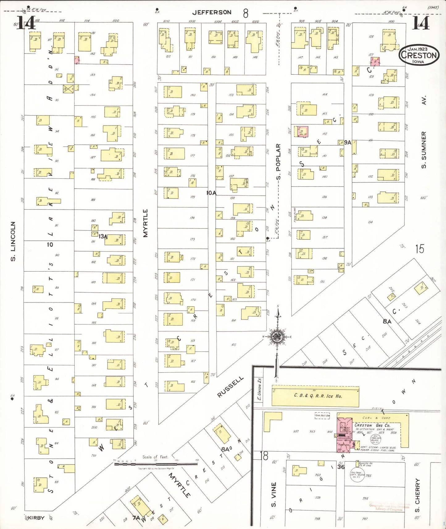 Sanborn Fire Insurance Map from Creston, Union County, Iowa (1923), Sheet #0014 - Historic Sanborn Fire Insurance Map Print, vintage old map wall art