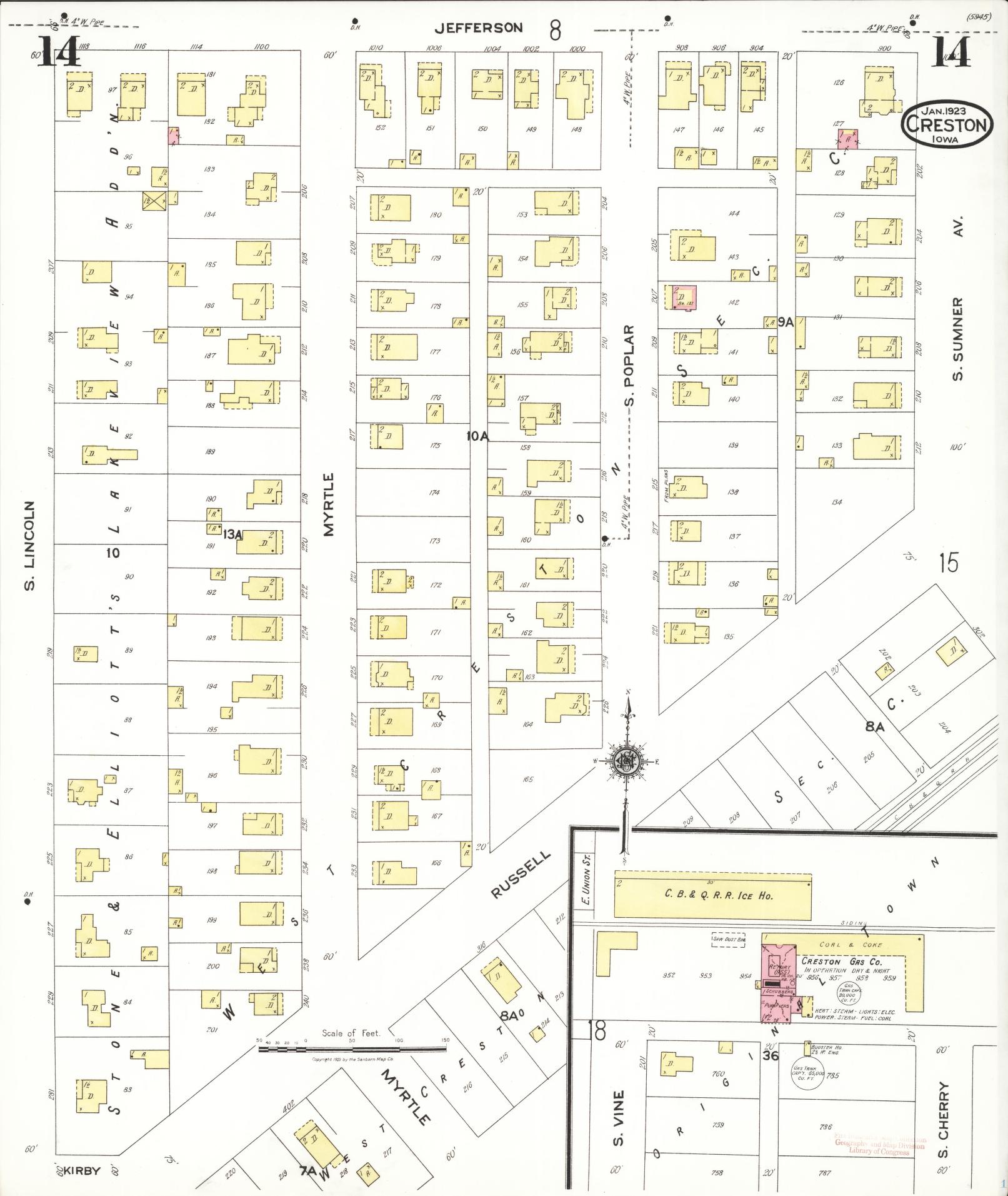Sanborn Fire Insurance Map from Creston, Union County, Iowa (1923), Sheet #0014 - Historic Sanborn Fire Insurance Map Print, vintage old map wall art