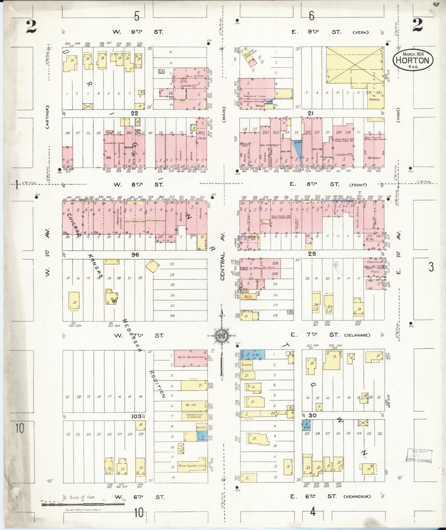 Sanborn Fire Insurance Map from Horton, Brown County, Kansas (1924), Sheet #0002 - Complete Map Set gallery image, historic Sanborn map, vintage wall art, Kansas Kansas