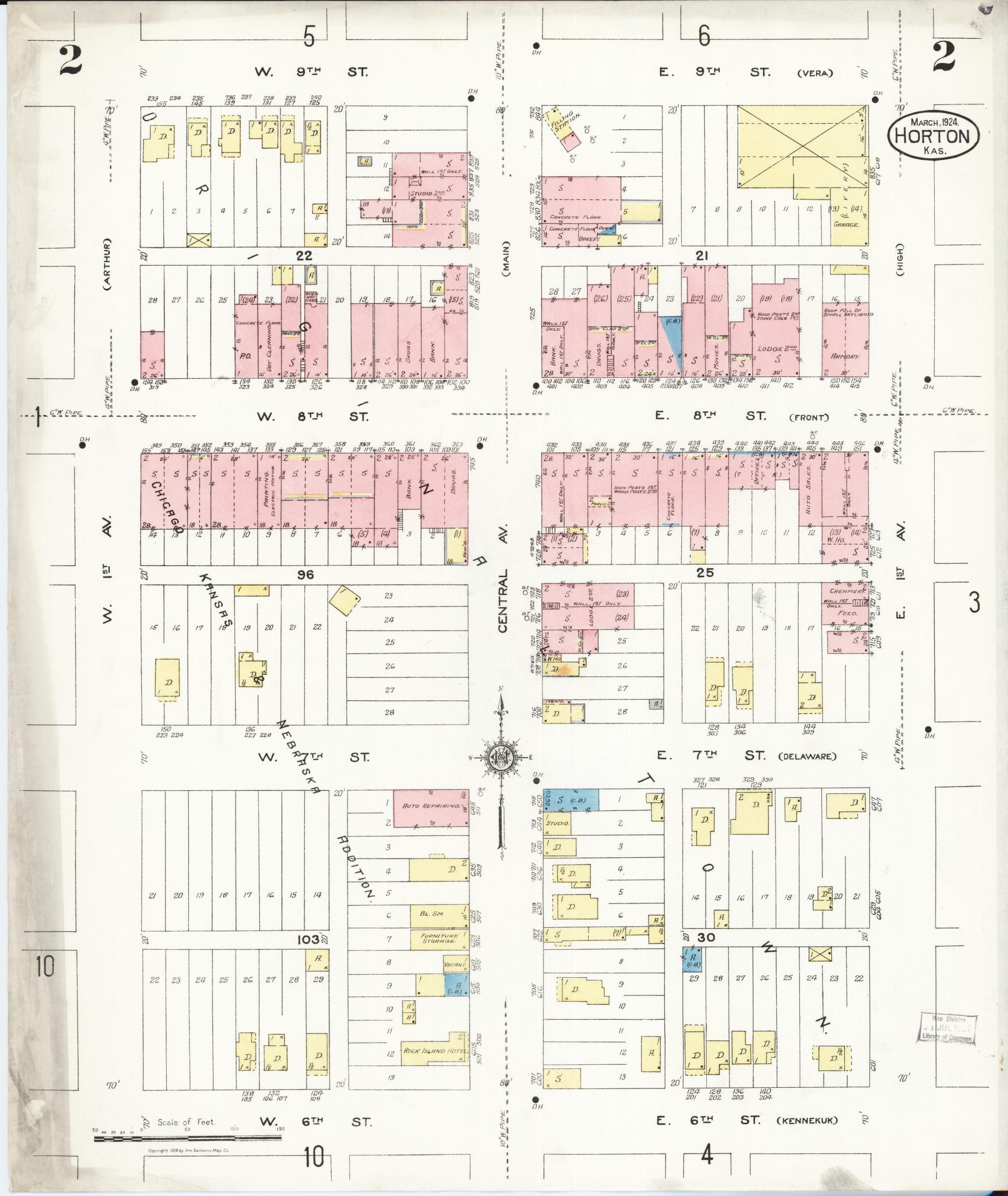 Sanborn Fire Insurance Map from Horton, Brown County, Kansas (1924), Sheet #0002 - Complete Map Set gallery image, historic Sanborn map, vintage wall art, Kansas Kansas