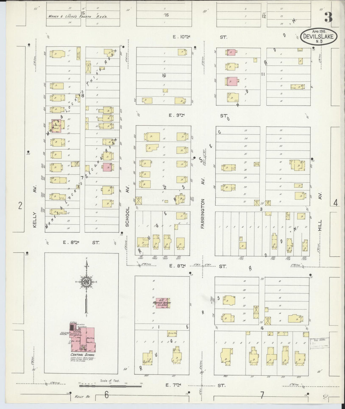Sanborn Fire Insurance Map from Devils Lake, Ramsey County, North Dakota (1914), Sheet #0003 - Complete Map Set gallery image, historic Sanborn map, vintage wall art, North Dakota North Dakota