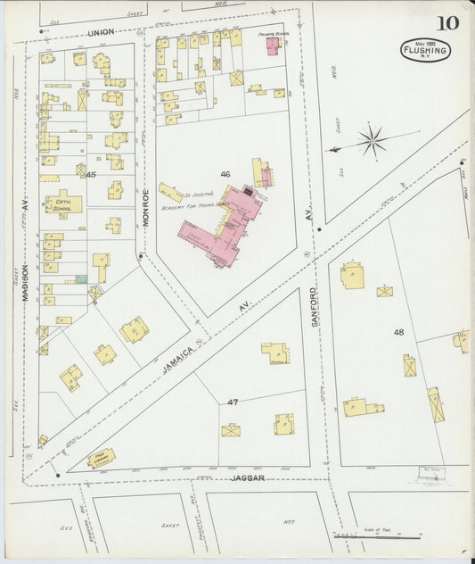 Sanborn Fire Insurance Map from Flushing, Queens County, New York (1892), Sheet #0010 - Historic Sanborn Fire Insurance Map Print, vintage old map wall art, antique decor, genealogy gift, New York New York map