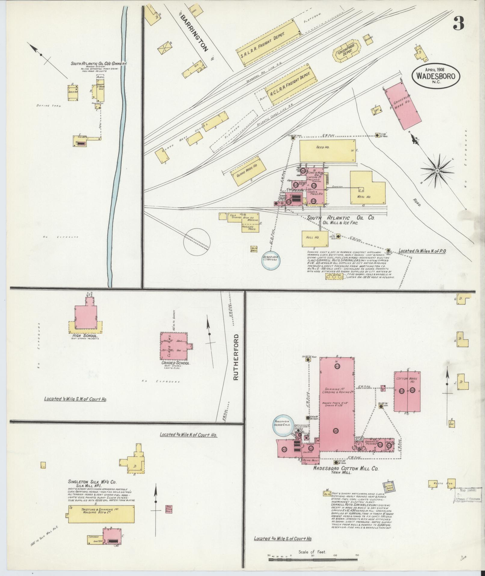 Sanborn Fire Insurance Map from Wadesboro, Anson County, North Carolina (1908), Sheet #0003 - Complete Map Set gallery image, historic Sanborn map, vintage wall art, North Carolina North Carolina
