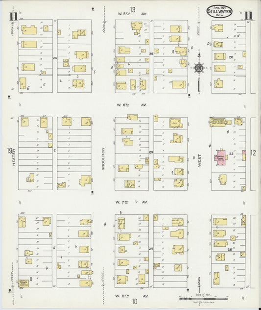 Sanborn Fire Insurance Map from Stillwater, Payne County, Oklahoma (1924), Sheet #0011 - Historic Sanborn Fire Insurance Map Print, vintage old map wall art, antique decor, genealogy gift, Oklahoma Oklahoma map