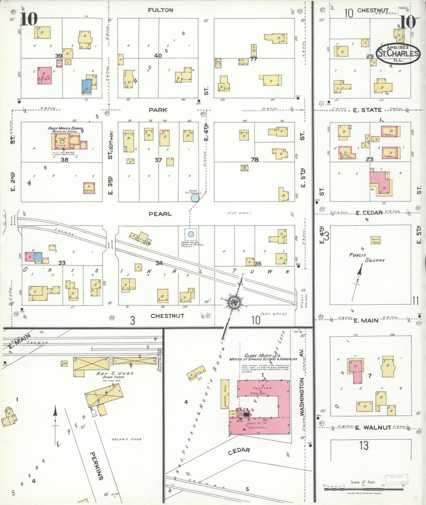 Sanborn Fire Insurance Map from Saint Charles, Kane County, Illinois (1923), Sheet #0010 - Historic Sanborn Fire Insurance Map Print, vintage old map wall art, antique decor, genealogy gift, Illinois Illinois map