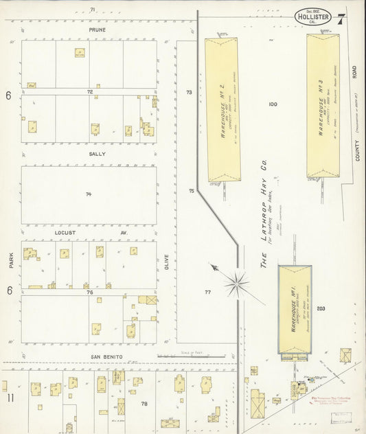 Sanborn Fire Insurance Map from Hollister, San Benito County, California (1902), Sheet #0007 - Historic Sanborn Fire Insurance Map Print, vintage old map wall art, antique decor, genealogy gift, California California map
