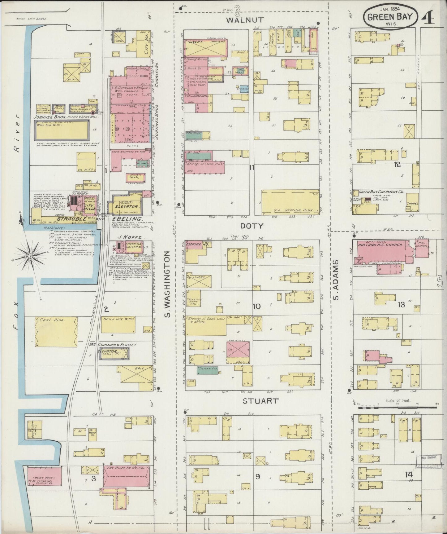 Sanborn Fire Insurance Map from Green Bay, Brown County, Wisconsin (1894), Sheet #0004 - Complete Map Set gallery image, historic Sanborn map, vintage wall art, Wisconsin Wisconsin