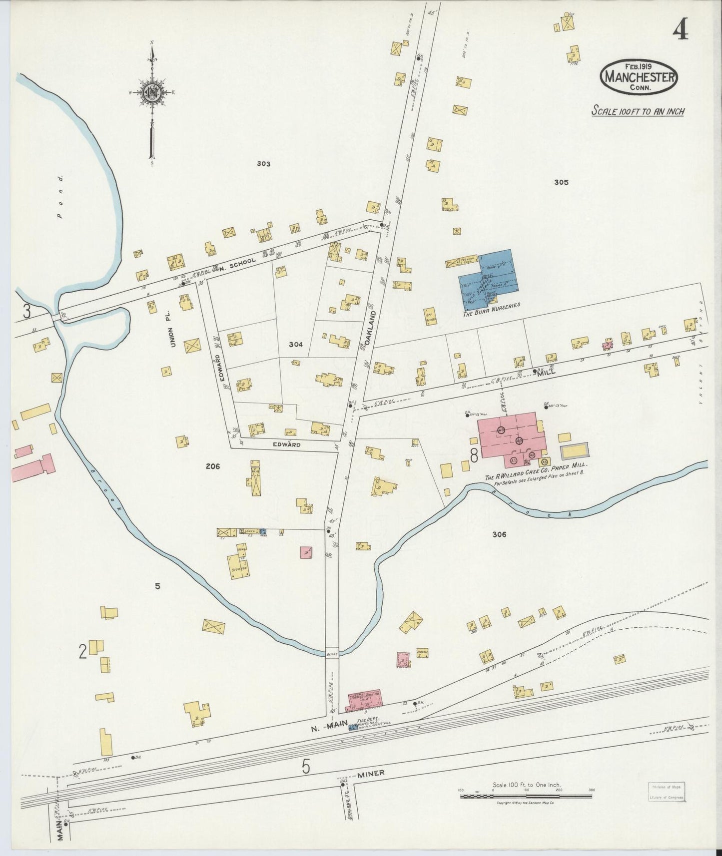 Sanborn Fire Insurance Map from Manchester, Hartford County, Connecticut (1919), Sheet #0004 - Complete Map Set gallery image, historic Sanborn map, vintage wall art, Connecticut Connecticut