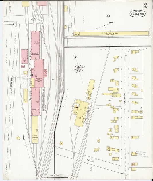 Sanborn Fire Insurance Map from Saint Albans, Franklin County, Vermont (1895), Sheet #0002 - Historic Sanborn Fire Insurance Map Print, vintage old map wall art, antique decor, genealogy gift, Vermont Vermont map