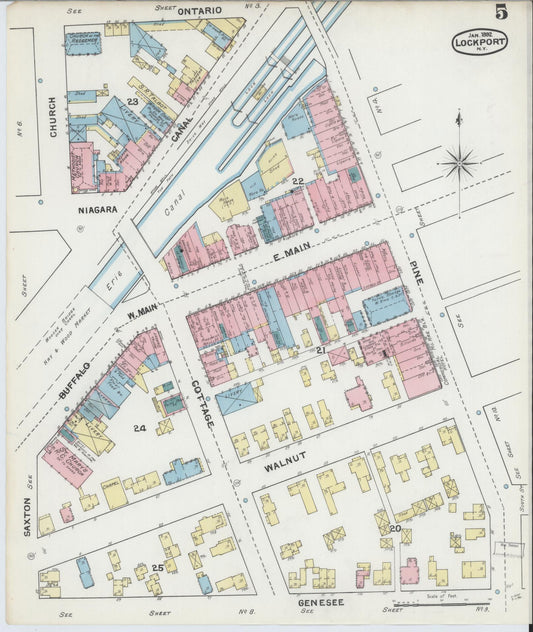 Sanborn Fire Insurance Map from Lockport, Niagara County, New York (1892), Sheet #0005 - Historic Sanborn Fire Insurance Map Print, vintage old map wall art, antique decor, genealogy gift, New York New York map