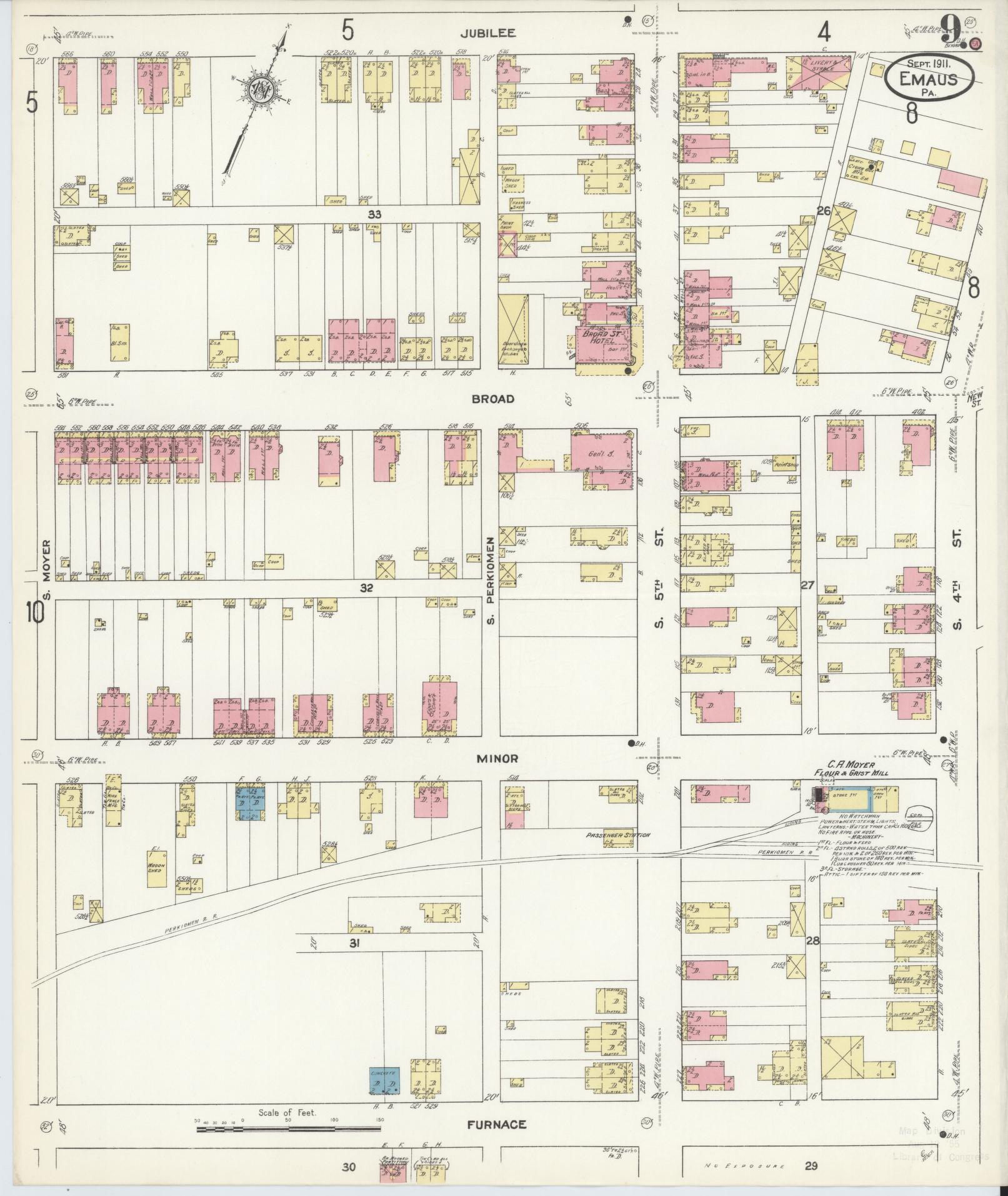 Sanborn Fire Insurance Map from Emaus, Lehigh County, Pennsylvania (1911), Sheet #0009 - Historic Sanborn Fire Insurance Map Print, vintage old map wall art, antique decor, genealogy gift, Pennsylvania Pennsylvania map