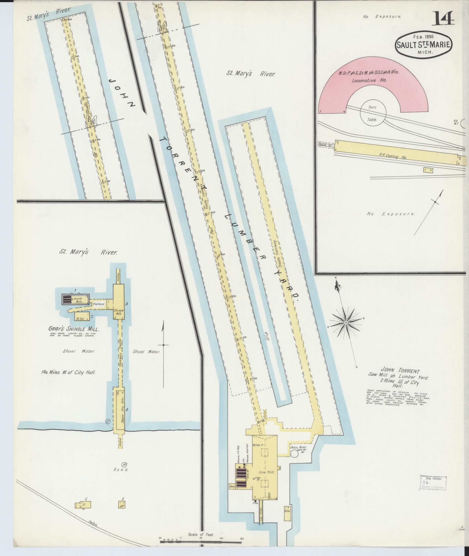 Sanborn Fire Insurance Map from Sault Sainte Marie, Chippewa County, Michigan (1895), Sheet #0014 - Historic Sanborn Fire Insurance Map Print, vintage old map wall art, antique decor, genealogy gift, Michigan Michigan map
