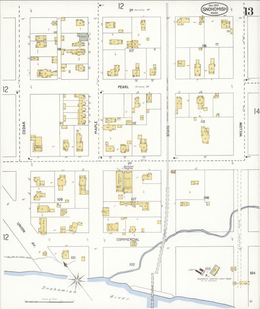 Sanborn Fire Insurance Map from Snohomish, Snohomish County, Washington (1905), Sheet #0013 - Historic Sanborn Fire Insurance Map Print, vintage old map wall art, antique decor, genealogy gift, Washington Washington map