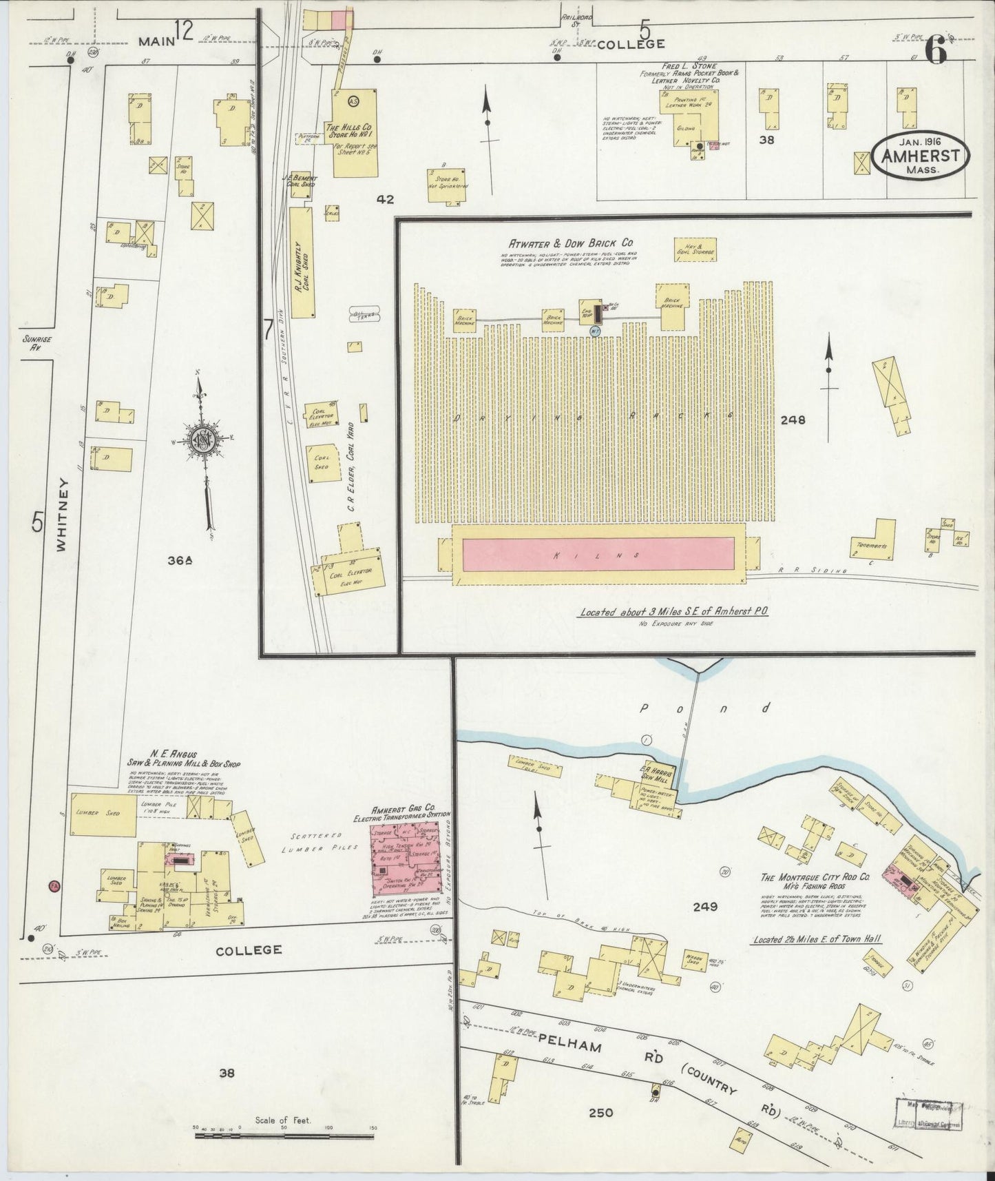 Sanborn Fire Insurance Map from Amherst, Hampshire County, Massachusetts (1916), Sheet #0006 - Complete Map Set gallery image, historic Sanborn map, vintage wall art, Massachusetts Massachusetts