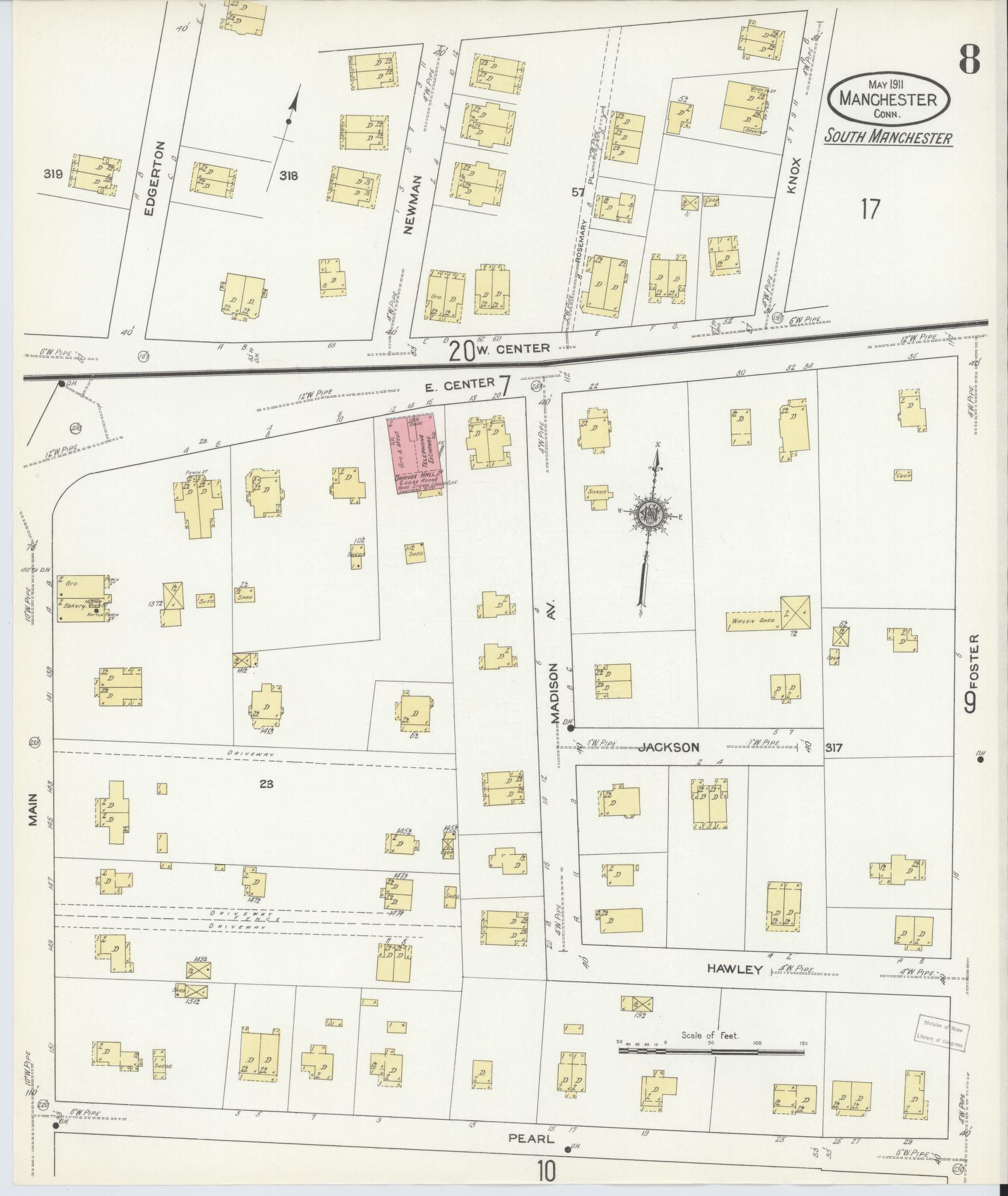 Sanborn Fire Insurance Map from Manchester, Hartford County, Connecticut (1911), Sheet #0008 - Complete Map Set gallery image, historic Sanborn map, vintage wall art, Connecticut Connecticut