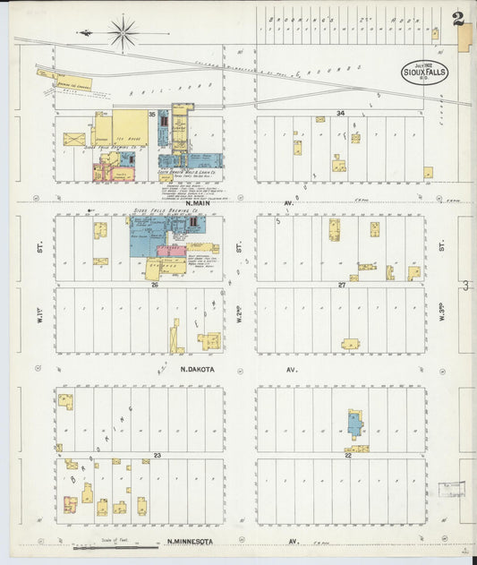 Sanborn Fire Insurance Map from Sioux Falls, Minnehaha County, South Dakota (1902), Sheet #0002 - Historic Sanborn Fire Insurance Map Print, vintage old map wall art, antique decor, genealogy gift, South Dakota South Dakota map