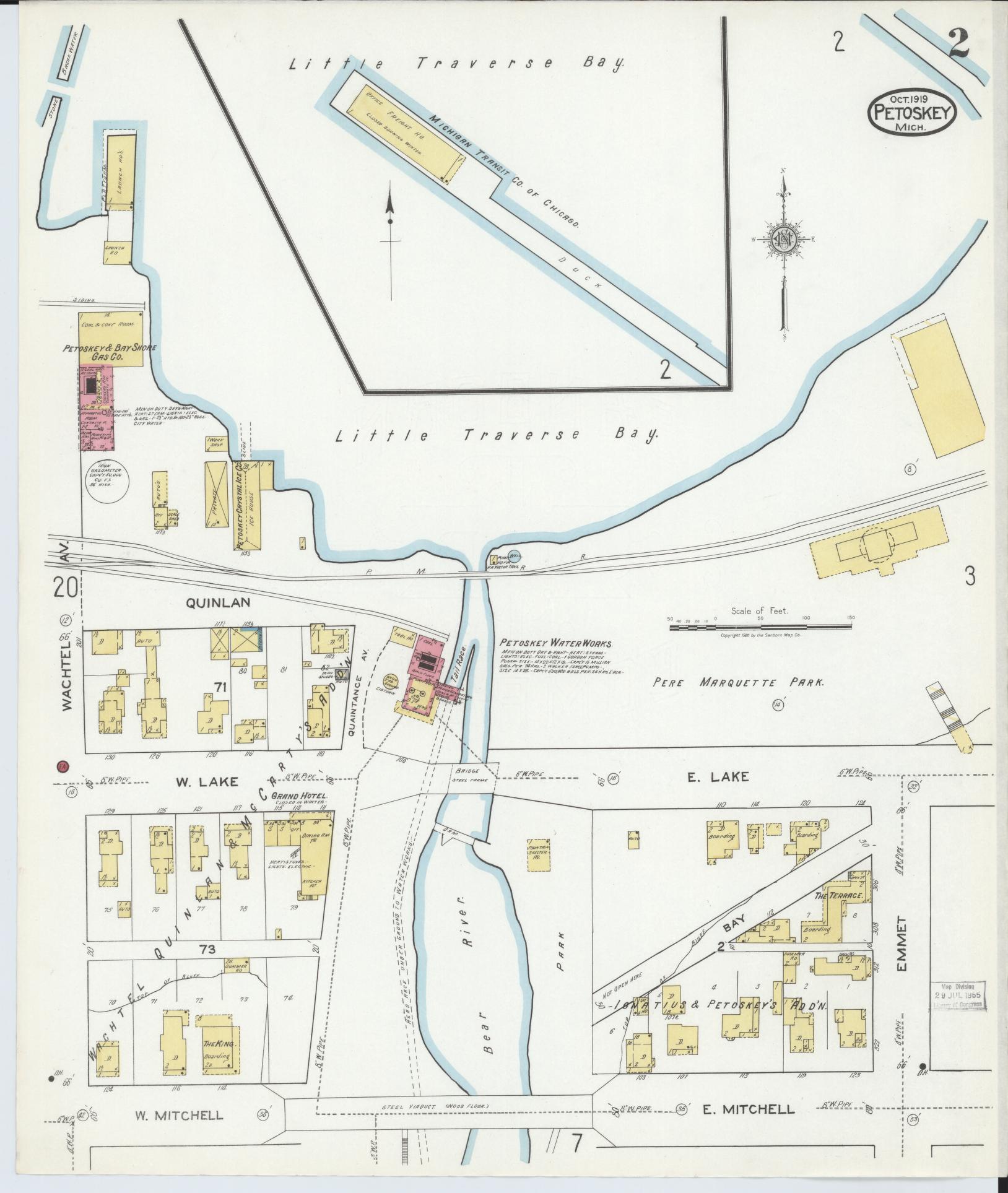Sanborn Fire Insurance Map from Petoskey, Emmet County, Michigan (1919), Sheet #0002 - Complete Map Set gallery image, historic Sanborn map, vintage wall art, Michigan Michigan
