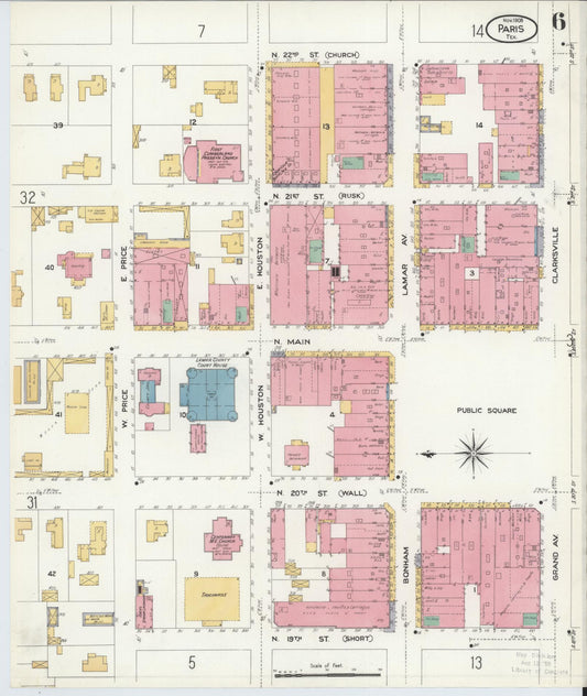 Sanborn Fire Insurance Map from Paris, Lamar County, Texas (1908), Sheet #0006 - Historic Sanborn Fire Insurance Map Print, vintage old map wall art, antique decor, genealogy gift, Texas Texas map