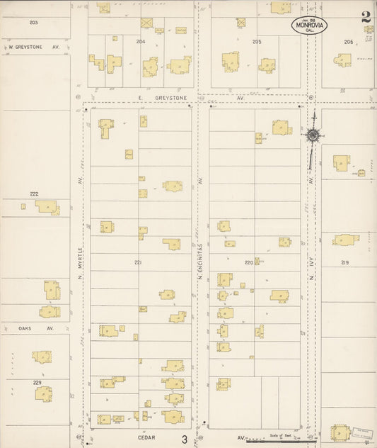 Sanborn Fire Insurance Map from Monrovia, Los Angeles County, California (1913), Sheet #0002 - Historic Sanborn Fire Insurance Map Print, vintage old map wall art, antique decor, genealogy gift, California California map