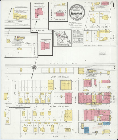 Sanborn Fire Insurance Map from Norborne, Carroll County, Missouri (1918), Sheet #0001 - Historic Sanborn Fire Insurance Map Print, vintage old map wall art, antique decor, genealogy gift, Missouri Missouri map
