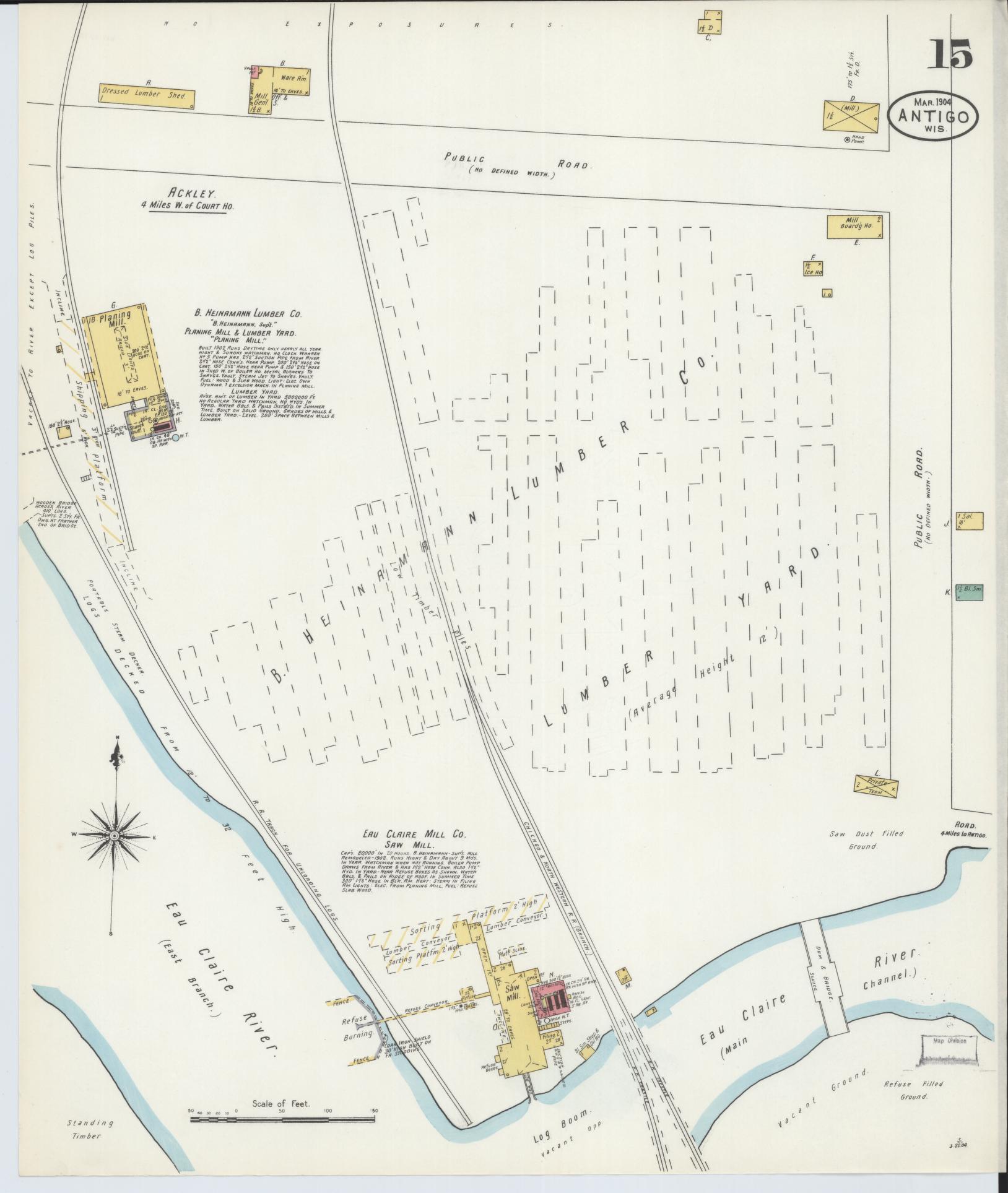 Sanborn Fire Insurance Map from Antigo, Langlade County, Wisconsin (1904), Sheet #0015 - Historic Sanborn Fire Insurance Map Print, vintage old map wall art, antique decor, genealogy gift, Wisconsin Wisconsin map