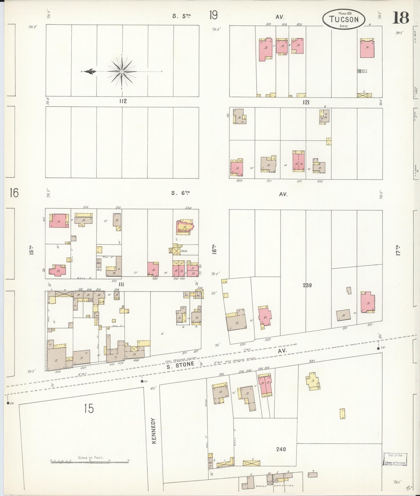 Sanborn Fire Insurance Map from Tucson, Pima County, Arizona (1901), Sheet #0018 - Complete Map Set gallery image, historic Sanborn map, vintage wall art, Arizona Arizona