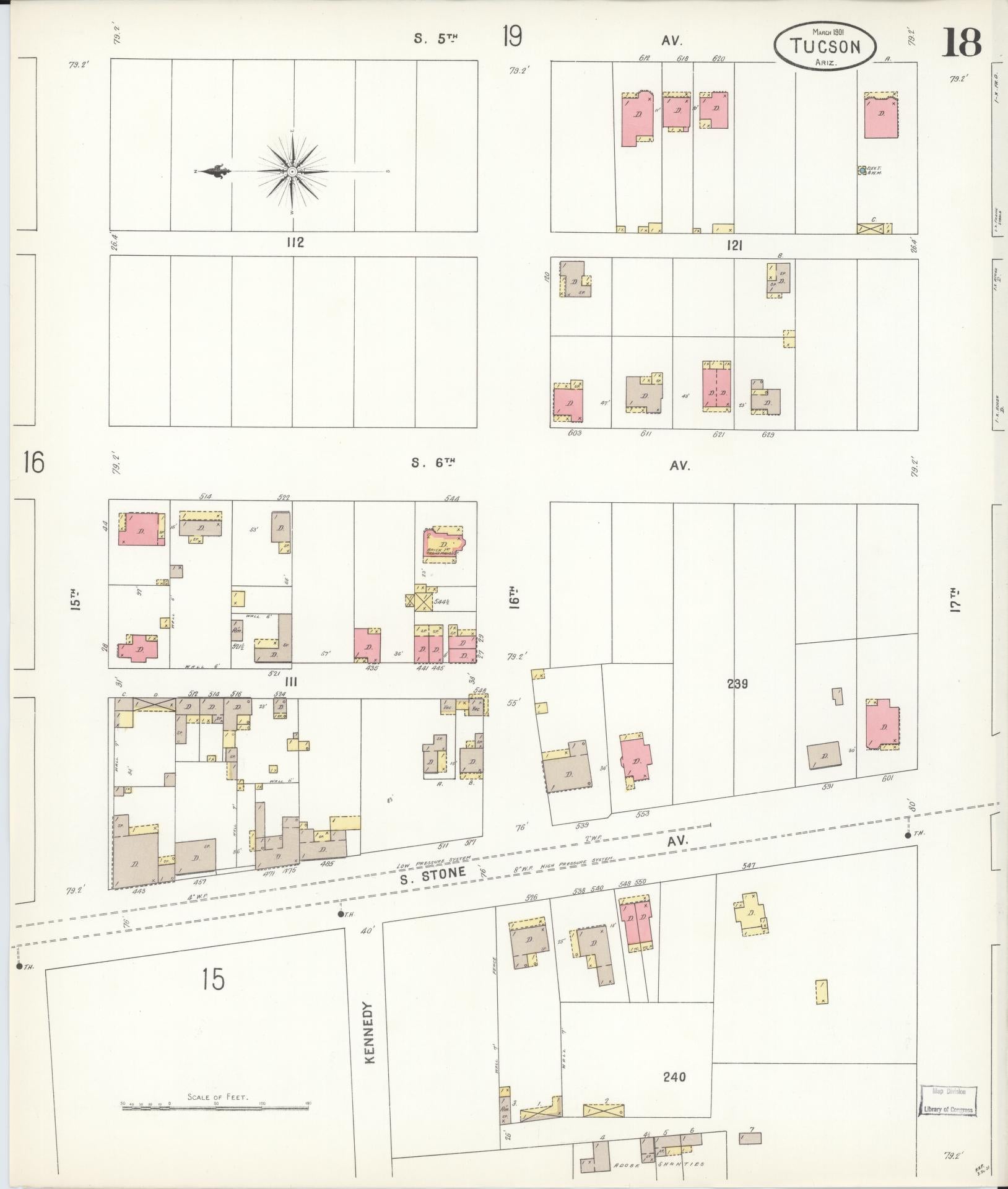 Sanborn Fire Insurance Map from Tucson, Pima County, Arizona (1901), Sheet #0018 - Complete Map Set gallery image, historic Sanborn map, vintage wall art, Arizona Arizona