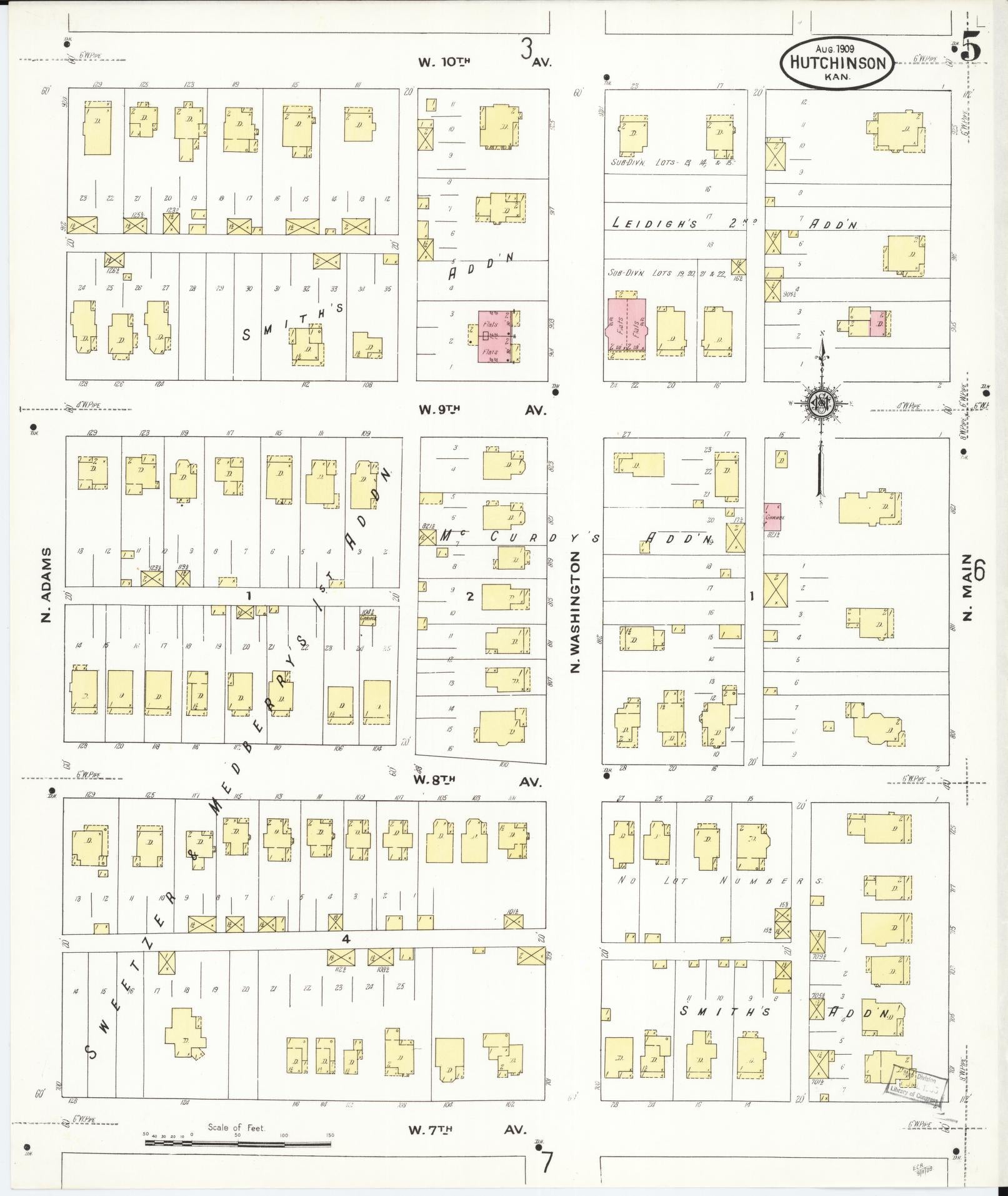 Sanborn Fire Insurance Map from Hutchinson, Reno County, Kansas (1909), Sheet #0005 - Historic Sanborn Fire Insurance Map Print, vintage old map wall art, antique decor, genealogy gift, Kansas Kansas map