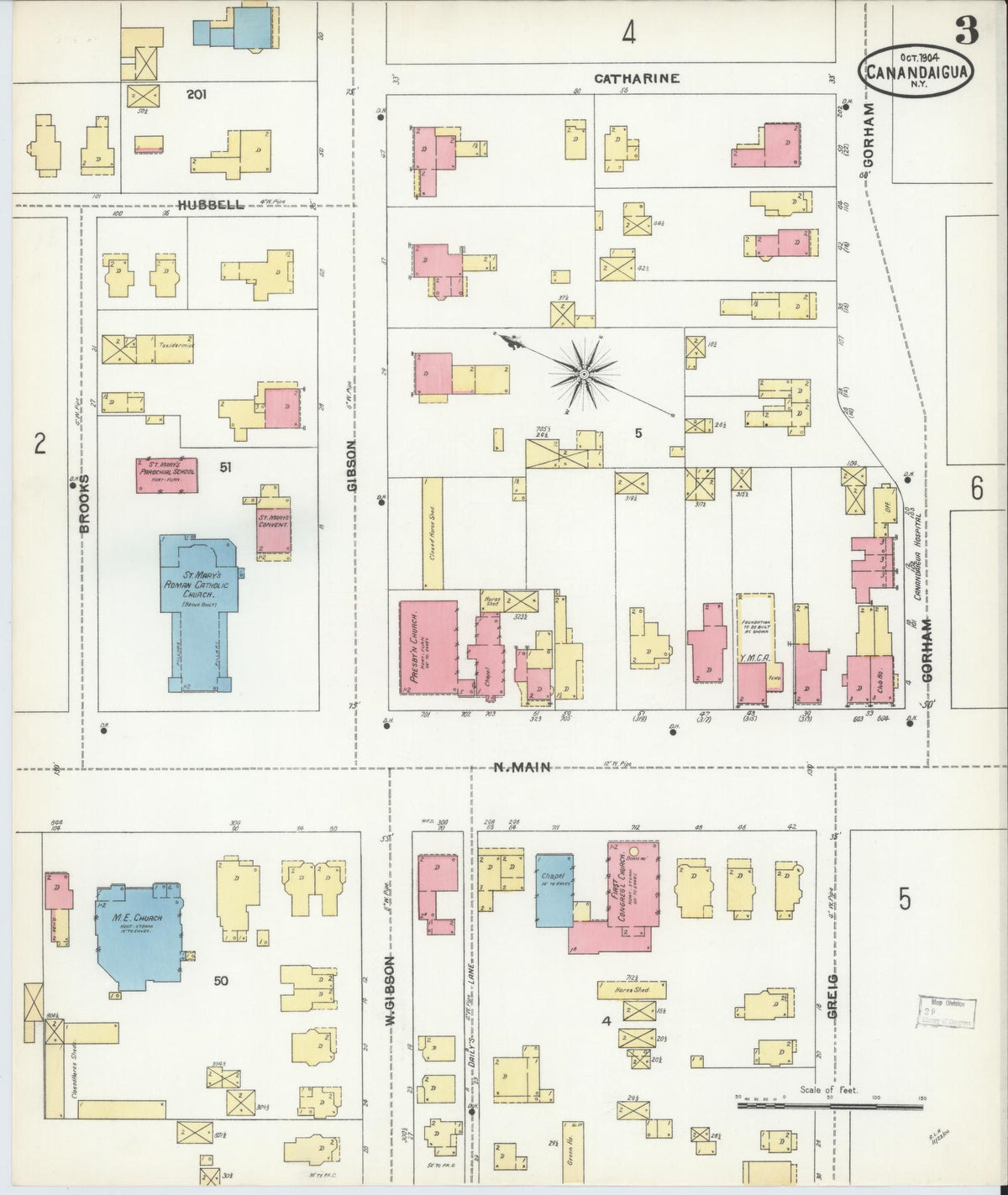 Sanborn Fire Insurance Map from Canandaigua, Ontario County, New York (1904), Sheet #0003 - Historic Sanborn Fire Insurance Map Print, vintage old map wall art, antique decor, genealogy gift, New York New York map