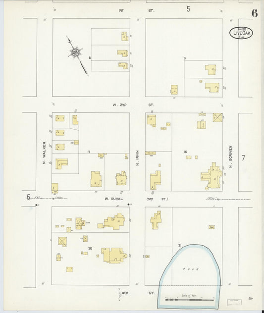 Sanborn Fire Insurance Map from Live Oak, Suwanee County, Florida (1912), Sheet #0006 - Historic Sanborn Fire Insurance Map Print, vintage old map wall art, antique decor, genealogy gift, Florida Florida map