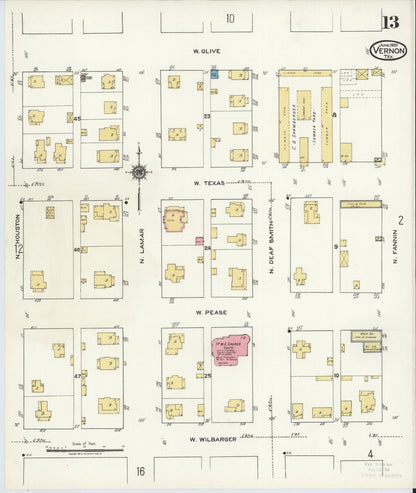 Sanborn Fire Insurance Map from Vernon, Wilbarger County, Texas (1920), Sheet #0013 - Historic Sanborn Fire Insurance Map Print, vintage old map wall art, antique decor, genealogy gift, Texas Texas map