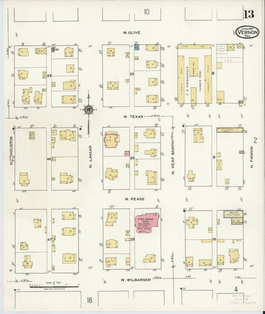 Sanborn Fire Insurance Map from Vernon, Wilbarger County, Texas (1920), Sheet #0013 - Historic Sanborn Fire Insurance Map Print, vintage old map wall art, antique decor, genealogy gift, Texas Texas map