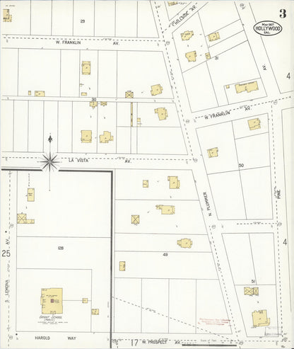 Sanborn Fire Insurance Map from Hollywood, Los Angeles County, California (1907), Sheet #0003 - Complete Map Set gallery image, historic Sanborn map, vintage wall art, California California