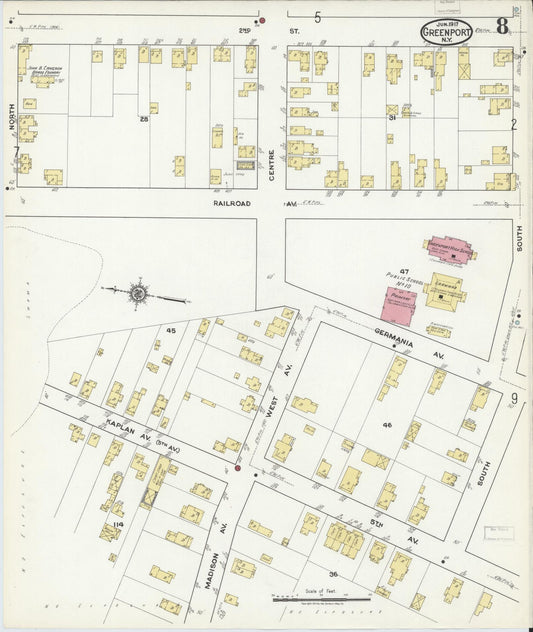 Sanborn Fire Insurance Map from Greenport, Suffolk County, New York (1917), Sheet #0008 - Historic Sanborn Fire Insurance Map Print, vintage old map wall art, antique decor, genealogy gift, New York New York map